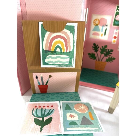 Petit Collage Cardboard Dollhouse Art Studio Playset w/ Plush Bear & Furniture - Picture 3 of 7